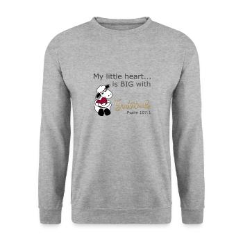 Christian Design Mein kleines Herz ist groß mit - Unisex Pullover - Weißgrau meliert - Vorne - Alina (178cm) & Michal (187cm)