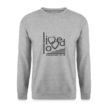 Christliches Design Live Loved - Unisex Pullover - Weißgrau meliert - Vorne - Alina (178cm) & Michal (187cm)