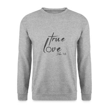 Christian Design True Love Jean 3 verset 16 - Sweat-shirt Unisexe - gris chiné - Devant - Alina (178cm) & Michal (187cm)