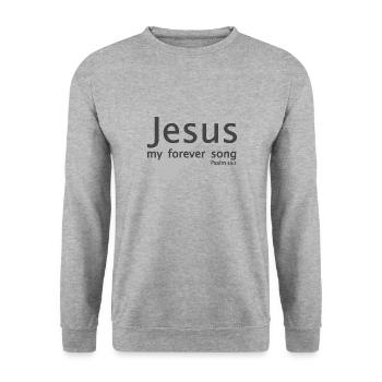 Christian Design Jesus My Forever Song Psalm 40 - Unisex Pullover - Weißgrau meliert - Vorne - Alina (178cm) & Michal (187cm)