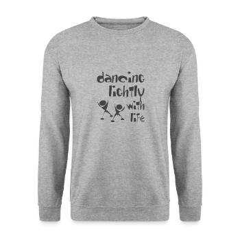 Christliches Design tanzt leicht mit dem Leben - Unisex Pullover - Weißgrau meliert - Vorne - Alina (178cm) & Michal (187cm)