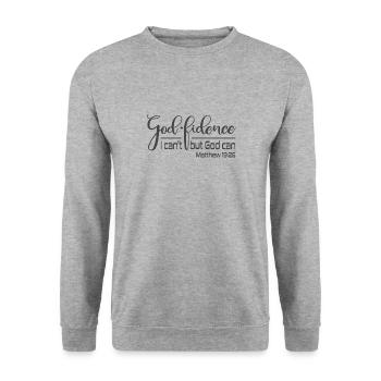 Christian Design Gott-Treue Ich kann nicht, aber Gott kann - Unisex Pullover - Weißgrau meliert - Vorne - Alina (178cm) & Michal (187cm)