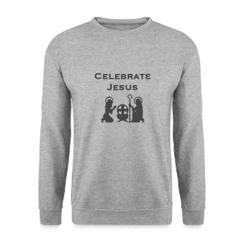 Christliches Weihnachtsdesign Feiern Sie Jesus - Unisex Pullover - Weißgrau meliert - Vorne - Alina (178cm) & Michal (187cm)