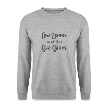Christlicher Plan Gott regiert und der Sohn leuchtet ein - Unisex Pullover - Weißgrau meliert - Vorne - Alina (178cm) & Michal (187cm)