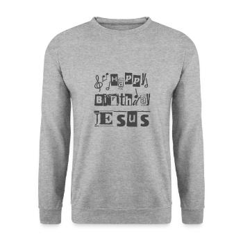 Christliches Weihnachtsdesign Alles Gute zum Geburtstag Jesus - Unisex Pullover - Weißgrau meliert - Vorne - Alina (178cm) & Michal (187cm)