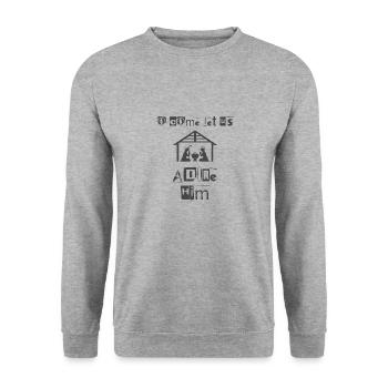 Christliches Weihnachtsdesign o Komm lass Uns Ihn anbeten - Unisex Pullover - Weißgrau meliert - Vorne - Alina (178cm) & Michal (187cm)