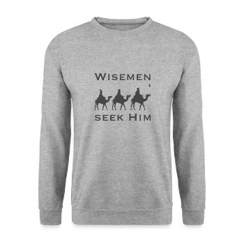 Christliche Weihnachtsdesign-Weise suchen ihn - Unisex Pullover - Weißgrau meliert - Vorne - Alina (178cm) & Michal (187cm)