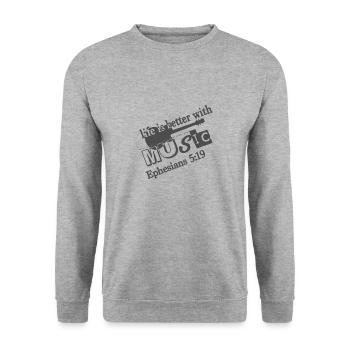 La vie du design chrétien est meilleure avec la musique - Sweat-shirt Unisexe - gris chiné - Devant - Alina (178cm) & Michal (187cm)