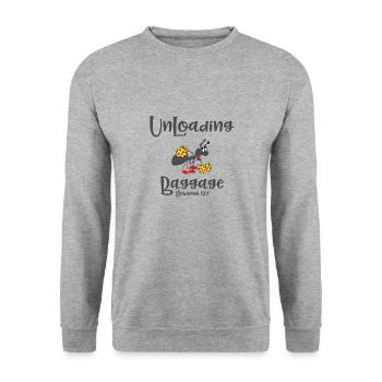 Christian Design Unloading Baggage Hebrews 12 - Unisex Sweatshirt - salt & pepper - Front - Alina (178cm) & Michal (187cm)