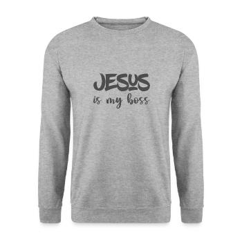 Christian Design Jesus is My Boss - Unisex Sweatshirt - salt & pepper - Front - Alina (178cm) & Michal (187cm)