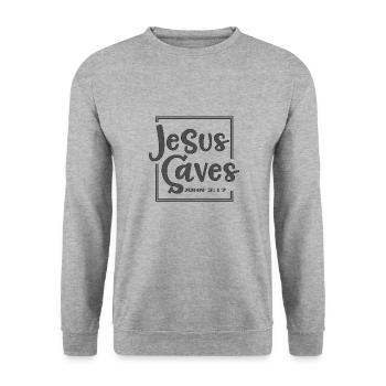 Conception chrétienne Jésus sauve Jean 3 verset 17 - Sweat-shirt Unisexe - gris chiné - Devant - Alina (178cm) & Michal (187cm)