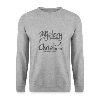 Christian Design Christus in mir Kolosser 1 Vers - Unisex Pullover - Weißgrau meliert - Vorne - Alina (178cm) & Michal (187cm)