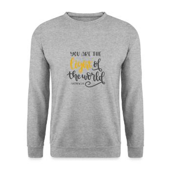 Christian Design You are the light of the world - Unisex Sweatshirt - salt & pepper - Front - Alina (178cm) & Michal (187cm)