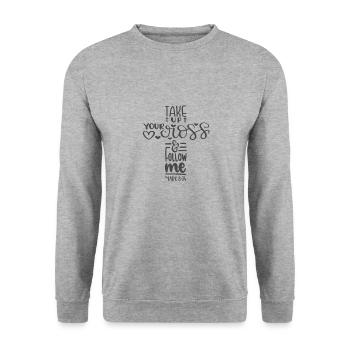 Christian Design take up your cross and follow me - Unisex Sweatshirt - salt & pepper - Front - Alina (178cm) & Michal (187cm)
