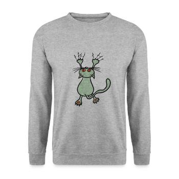 Chat sauvage vert - Sweat-shirt Unisexe - gris chiné - Devant - Alina (178cm) & Michal (187cm)