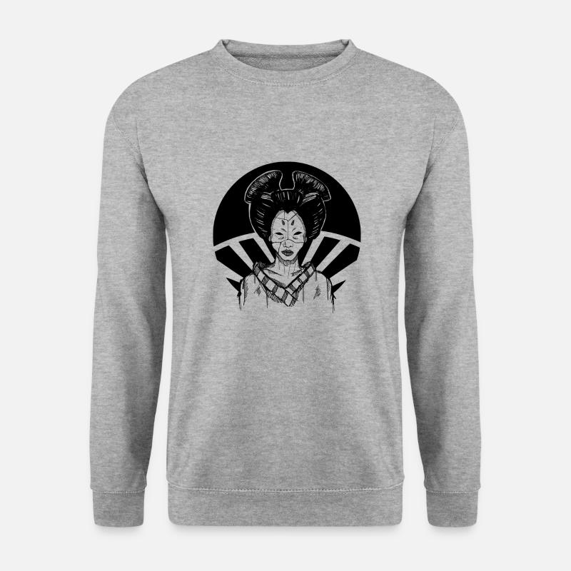 Handgezeichnete Geisha Vintage Style, Illustration - Unisex Pullover - Weißgrau meliert