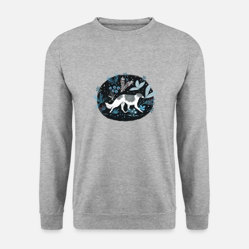 Barsoi im Mitternachtswald - Unisex Pullover - Weißgrau meliert
