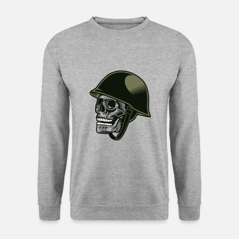 Totenkopf mit Soldatenhelm - Unisex Pullover - Weißgrau meliert
