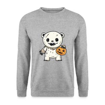 Eisbär Halloween Comic Lustig - Unisex Pullover - Weißgrau meliert - Vorne - Alina (178cm) & Michal (187cm)