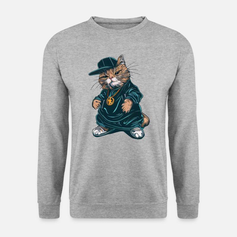 Katze Westküsten-Rapper - Unisex Pullover - Weißgrau meliert
