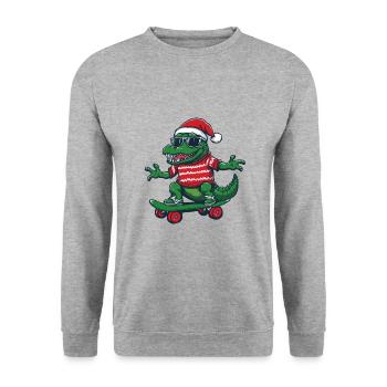 Alligator Weihnachten Lustig - Unisex Pullover - Weißgrau meliert - Vorne - Alina (178cm) & Michal (187cm)