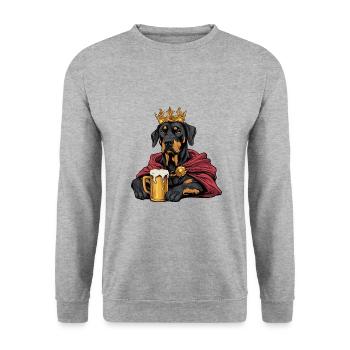 Dobermann Hund Bier Lustig - Unisex Pullover - Weißgrau meliert - Vorne - Alina (178cm) & Michal (187cm)