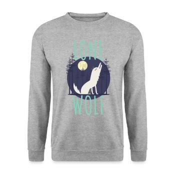 Lone Wolf | Vollmond Mond Geisttier Rudel Geschenk - Unisex Pullover - Weißgrau meliert - Vorne - Alina (178cm) & Michal (187cm)