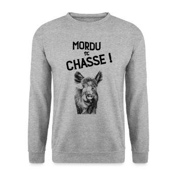 Mordu De Chasse Humour Chasseur - Sweat-shirt Unisexe - gris chiné - Devant - Alina (178cm) & Michal (187cm)