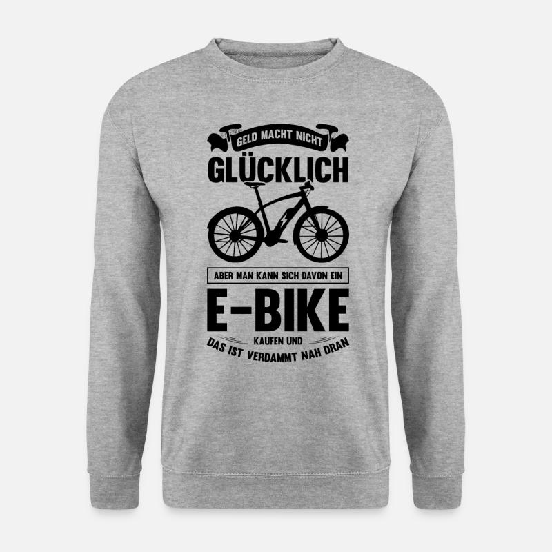 Fahrrad Geld Allein Macht Nicht Glücklich E-Bike R - Unisex Pullover - Weißgrau meliert