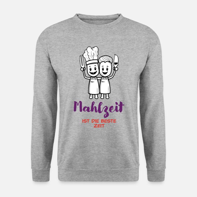 Mahlzeit Ist Die Beste Zeit - dunkel - Unisex Pullover - Weißgrau meliert