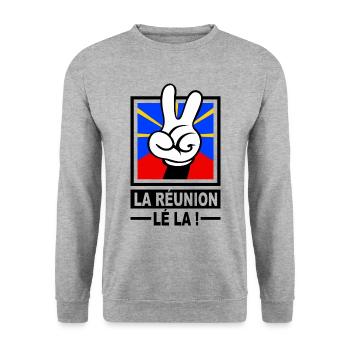 La Reunion le la Cartoon - Sweat-shirt Unisexe - gris chiné - Devant - Alina (178cm) & Michal (187cm)