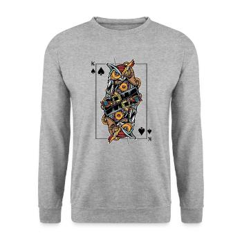 Eagle Owl Steampunk Jeu de cartes Spades King Poker - Sweat-shirt Unisexe - gris chiné - Devant - Alina (178cm) & Michal (187cm)