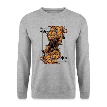 Tiger Steampunk Card Game Spades Queen Poker - Unisex Sweatshirt - salt & pepper - Front - Alina (178cm) & Michal (187cm)
