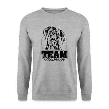 TEAM DOBERMANN Dobie Hundesport Hunde IGP Wilsigns - Unisex Pullover - Weißgrau meliert - Vorne - Alina (178cm) & Michal (187cm)