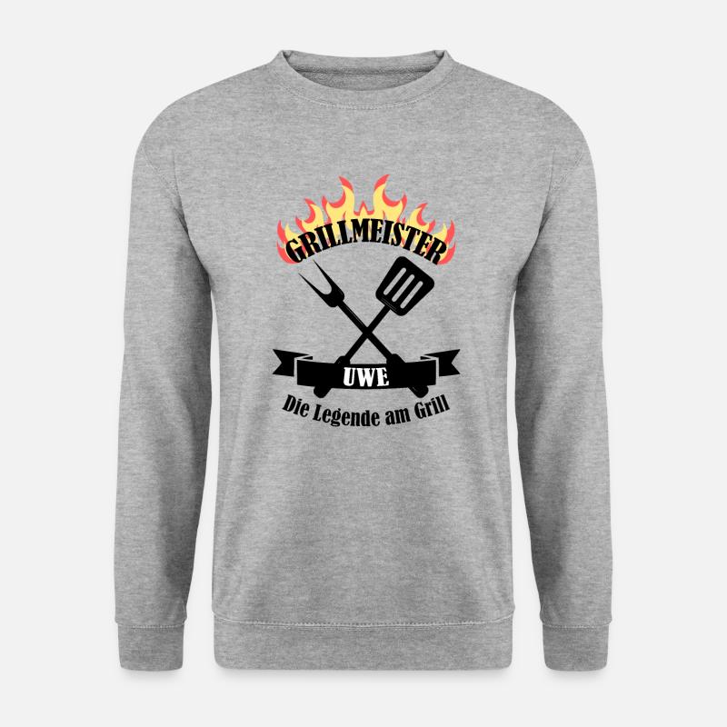 Grillmeister Uwe lustiger Spruch Vorname - Unisex Pullover - Weißgrau meliert