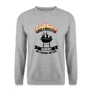 Grillmeister Albert lustiger Spruch Vorname - Unisex Pullover - Weißgrau meliert - Vorne - Alina (178cm) & Michal (187cm)