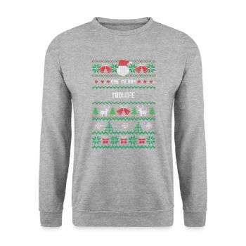 Eine fröhliche Hebamme - Unisex Pullover - Weißgrau meliert - Vorne - Alina (178cm) & Michal (187cm)