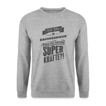 NEU Superpower Bauingenieur RAHMENLOS Geschenk - Unisex Pullover - Weißgrau meliert - Vorne - Alina (178cm) & Michal (187cm)