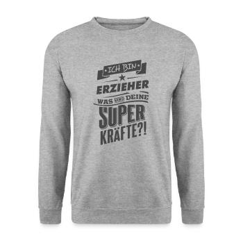 NEU Superpower Erzieher RAHMENLOS Weihnachten - Unisex Pullover - Weißgrau meliert - Vorne - Alina (178cm) & Michal (187cm)