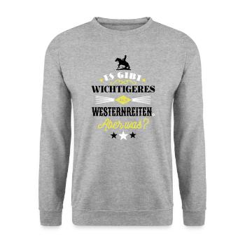 Was gibt es wichtigeres als Westernreiten? 3C - Unisex Pullover - Weißgrau meliert - Vorne - Alina (178cm) & Michal (187cm)