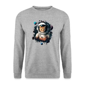 Chat astronaute - Sweat-shirt Unisexe - gris chiné - Devant - Alina (178cm) & Michal (187cm)