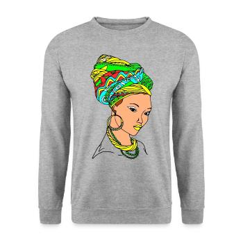 Mama africa - Unisex sweater - hvidgrå meleret - Foran - Alina (178cm) & Michal (187cm)