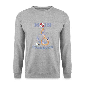 Moin Cuxhaven lustige Nordsee Shirts und Geschenke - Unisex Pullover - Weißgrau meliert - Vorne - Alina (178cm) & Michal (187cm)