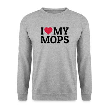 I love my Mops - Sweat-shirt Unisexe - gris chiné - Devant - Alina (178cm) & Michal (187cm)