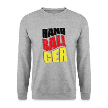 Team Germany EM WM Team Deutschland Handball Fan - Unisex Pullover - Weißgrau meliert - Vorne - Alina (178cm) & Michal (187cm)