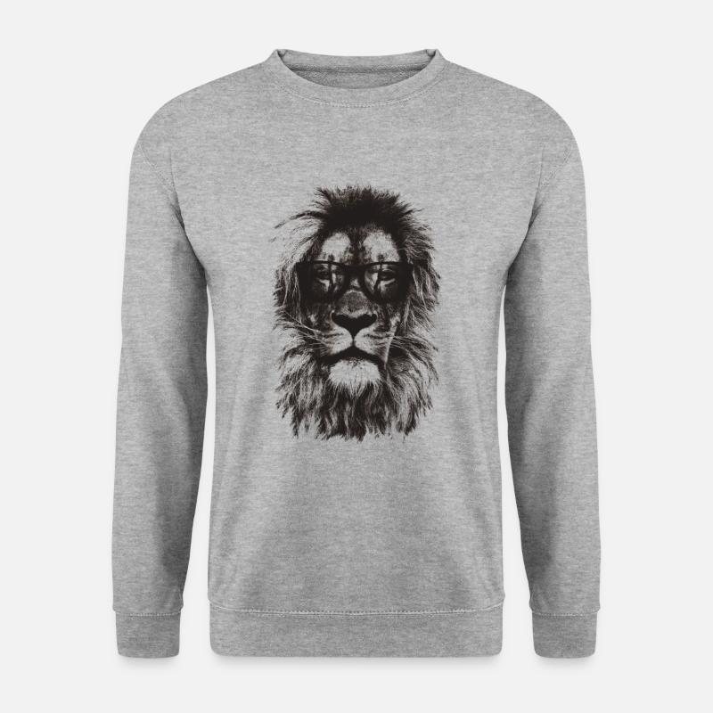 Schwarzer Hipster-Löwe - Unisex Pullover - Weißgrau meliert
