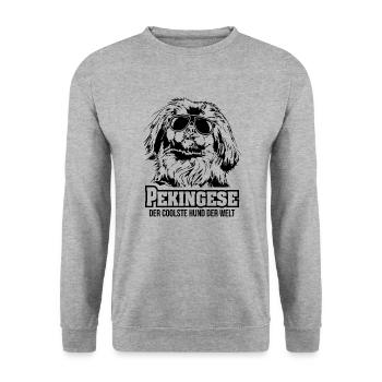 PEKINGESE coolster Hund Hundespruch Wilsigns Hunde - Unisex Pullover - Weißgrau meliert - Vorne - Alina (178cm) & Michal (187cm)