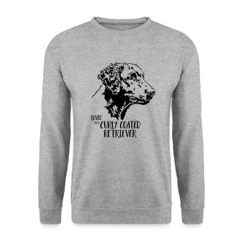 Aimé par un chien Retriever à poil bouclé Wilsigns - Sweat-shirt Unisexe - gris chiné - Devant - Alina (178cm) & Michal (187cm)