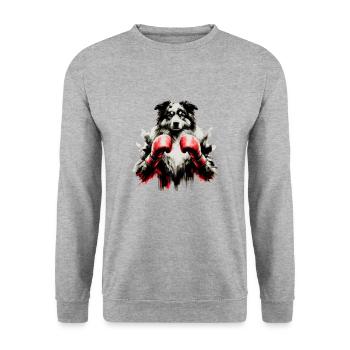 Boxing Aussie – Der Kämpferhund - Unisex Pullover - Weißgrau meliert - Vorne - Alina (178cm) & Michal (187cm)