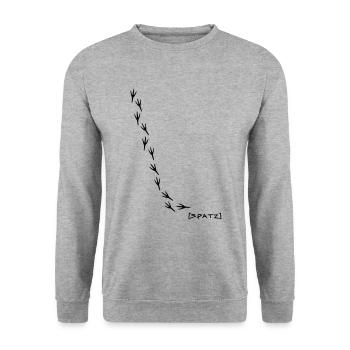 Spatzen Spur - Unisex Pullover - Weißgrau meliert - Vorne - Alina (178cm) & Michal (187cm)
